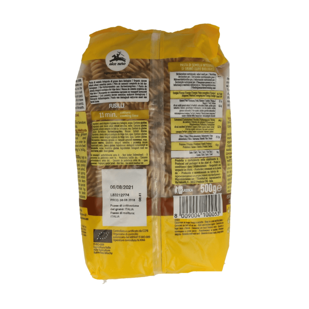 FUSILI DE TRIGO DURO INTEGRAL BIO 500G ALCE NERO